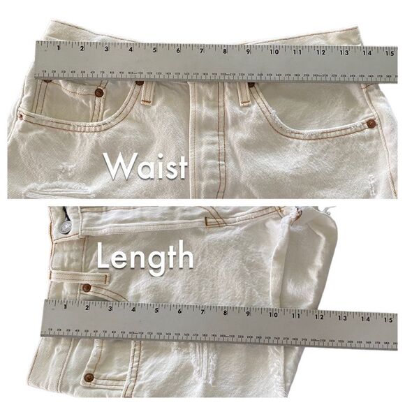 LEVI'S cotton high waisted white jean shorts - sz 27 - button closure - Picture 7 of 9